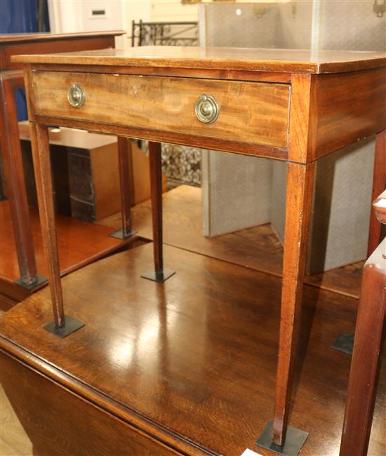 A George III mahogany side table fitted drawer, W.77cm